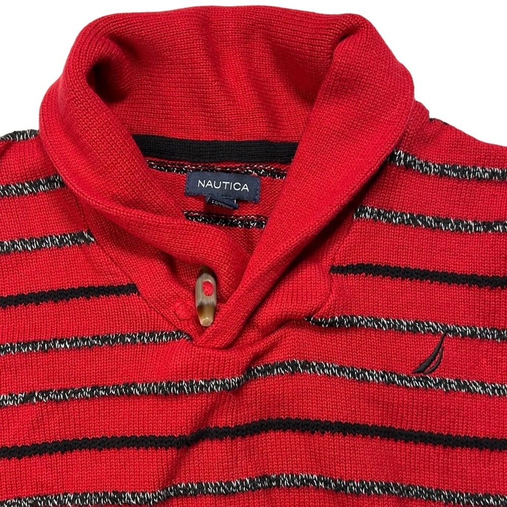 Nautica Kids Red Striped Shawl Collar Sweater Size M (10/12) Winter Dress Wear